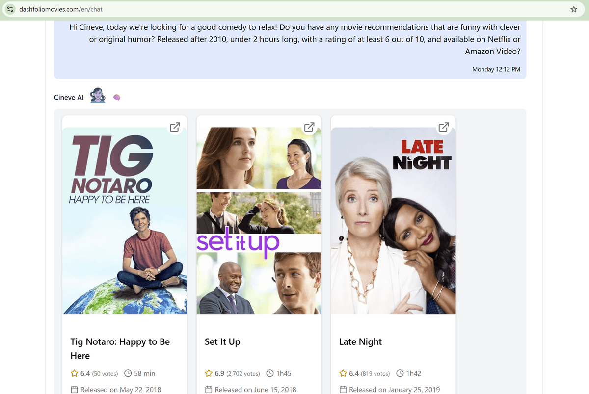 Dashfolio Movies and Cineve AI - Multilingual Movie Discovery